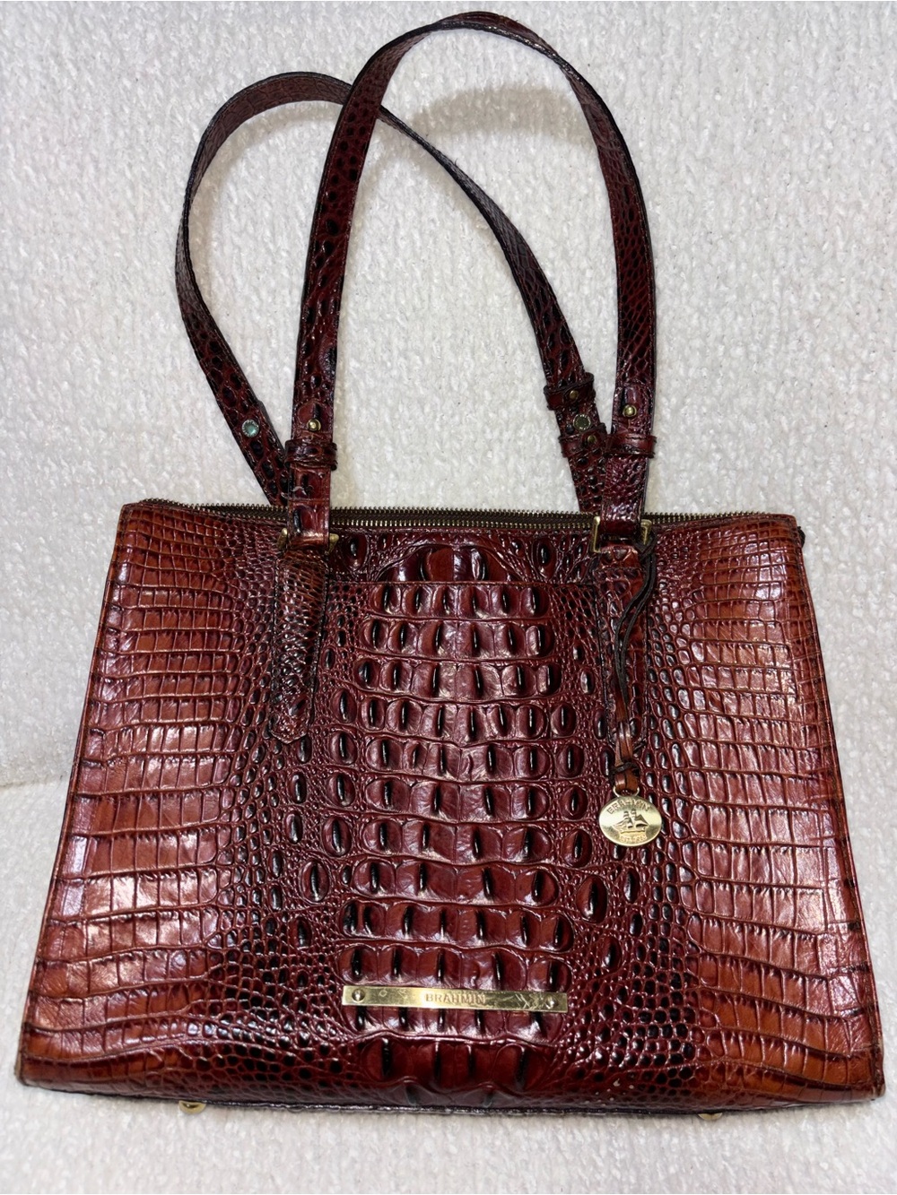 Brahmin Mahogany Croc-Embossed Leather Tote